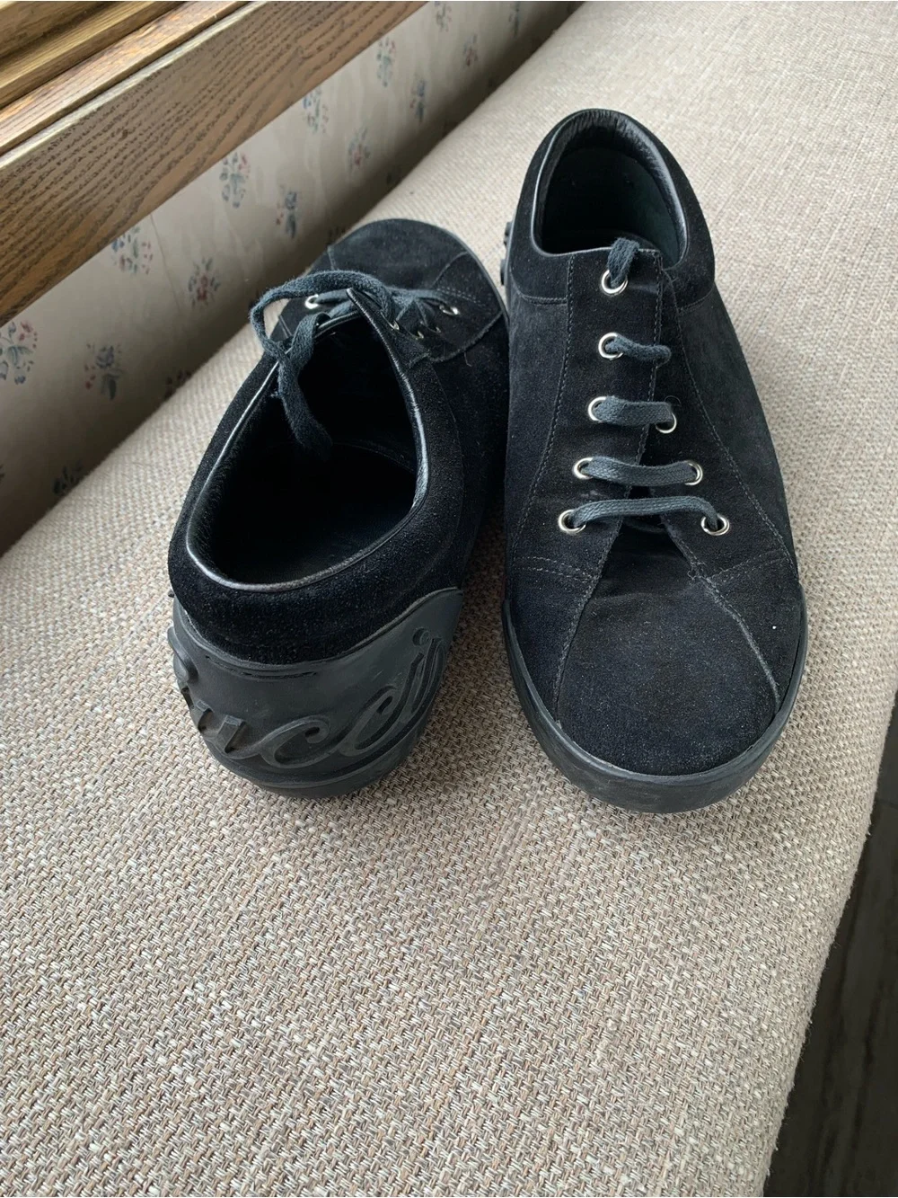 Gucci Script Black Suede Sneakers in very good condition.